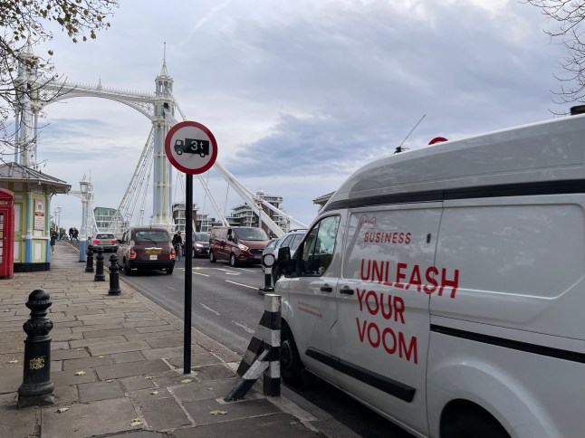 A van going into Albert Bridge