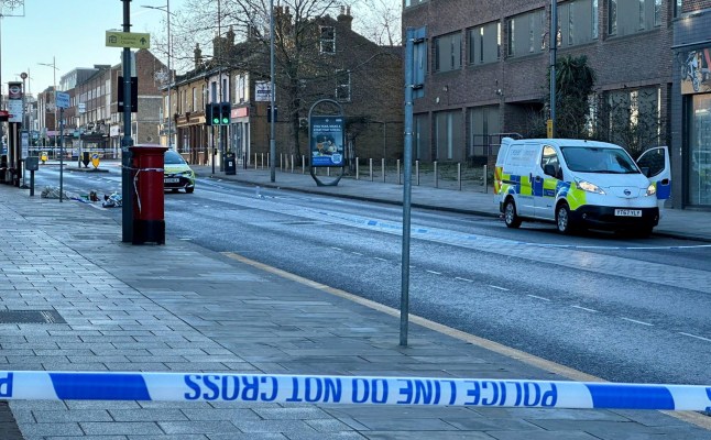 A police cordon in place after a shooting in Bexleyheath. January 4, 2026. // A shooting in Bexleyheath has left two people in hospital and closed a main road. Emergency services rushed to Broadway, Bexleyheath, shortly after 2am today (January 4) after reports of a shooting. Ambulance crews, paramedics and a team from London's Air Ambulance were dispatched to the scene where they treated two people. The patients were then taken to hospitaland reports suggest one has been treated for a gunshot wound and the other a head injury. Photo released 04/01/2026