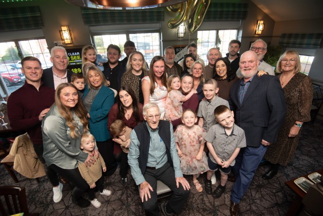 Guests gathered as ex-firefighter Brian was reunited with Carly during his 90th birthday celebrations. // A retired firefighter was left stunned on his 90th birthday when he was reunited with the baby girl whose life he saved 40 years ago. Brian Passmore, who spent more than 25 years with the Lancashire Fire Service, never forgot that fateful day in 1986 when he rescued baby Carly Holden from a burning home in Blackpool, Lancs. Now a mum-of-five, Carly had kept cuttings of the rescue for decades - but she and Brian had never met until his milestone birthday party. Brian, who now lives in a care home, thought he was heading out for a quiet lunch at a nearby pub with his daughter Julie Henderson to celebrate the big day. Photo released 05/01/2026