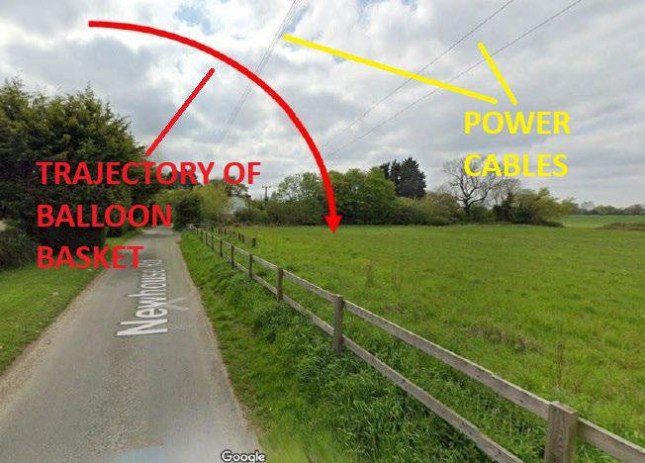 Hot air balloon collides with power line Firefighters helped to give first aid and make the scene safe after a hot air balloon collided with power cables in Earls Colne this evening. Firefighters were called to a field near Newhouse Road, Earls Colne at 7pm after a hot air balloon had landed in a field after colliding with power lines. Credit Crown Copyright