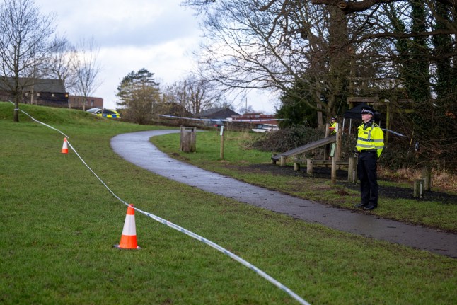Police at the scene of murder investigation that has been launched following the death of a teenage boy in Guildford, Yesterday in Stoke Park at 18:10, Guildford Surrey, 20th January 2026 // A murder probe has been launched following the death of a teenage boy in Guildford. Emergency services were called to reports of a stabbing in woodland off Lido Road in Stoke Park - near to Guildford College - at around 6:10pm last night (Mon). Despite their best efforts a teenage boy died at the scene, Surrey Police said. An investigation is now underway. No arrests have been made. Photo released 20/01/2026
